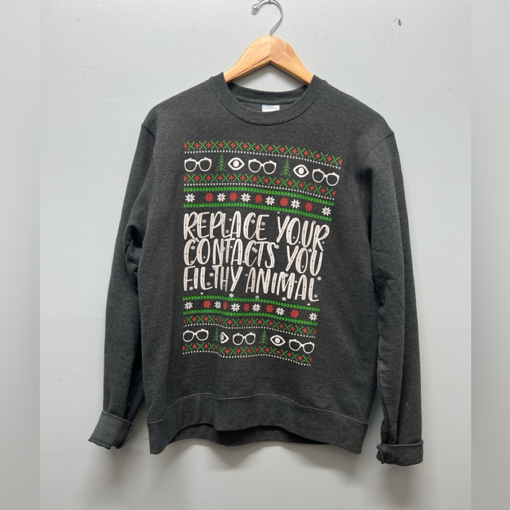 Ugly Xmas sweater 'replace your contacts ya filthy animal'